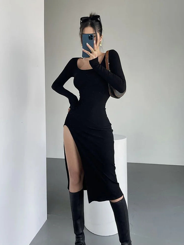 Women's Bodycon Midi Dress with Side Split