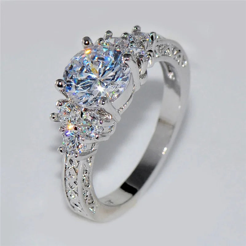 Silver Zircon Engagement Ring for Women - Wedding Band