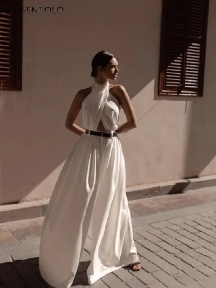 Women's Halter Backless Wide-Leg Jumpsuit