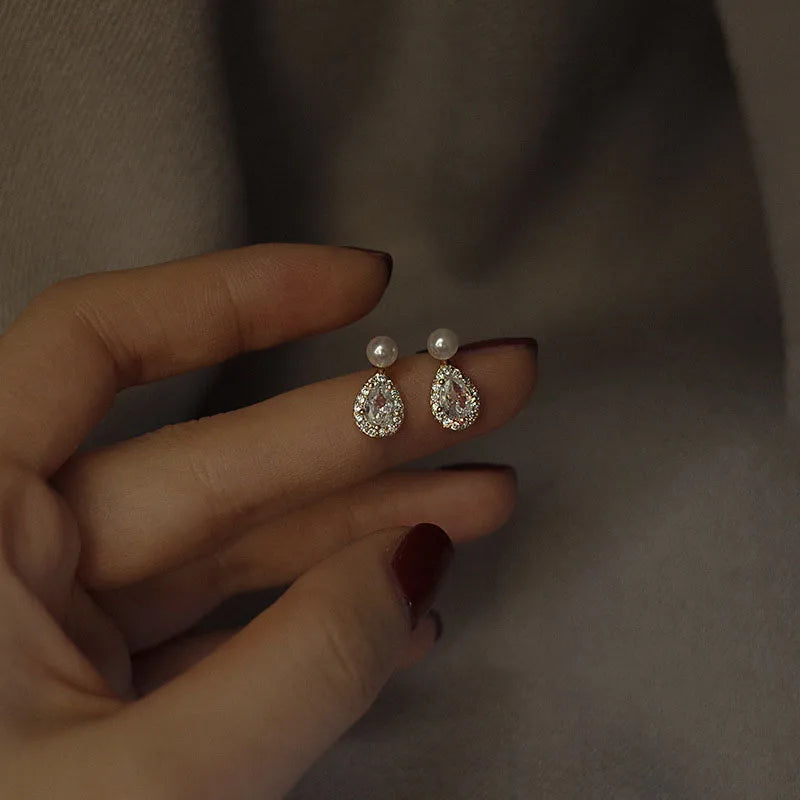 Sterling Silver Zircon Stud Earrings - Gold Plated Crystal Jewelry