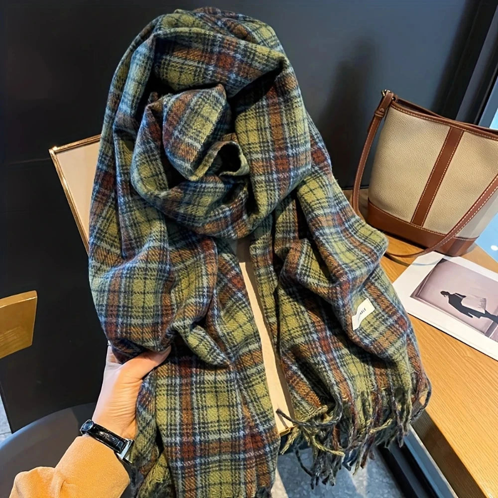 Luxury Plaid Cashmere Scarf - Winter Warm Shawl & Wrap