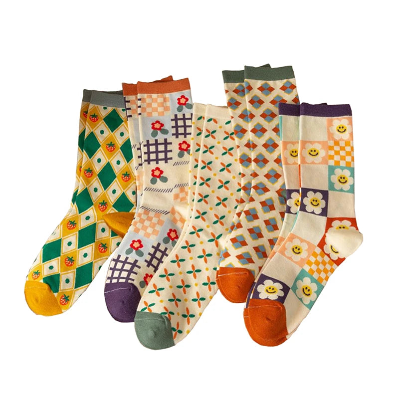 Women's Floral Print Cotton Blend Socks - 5 Pack