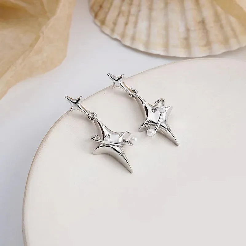 Star Drop Earrings - Pearl & Crystal Fashion Jewelry