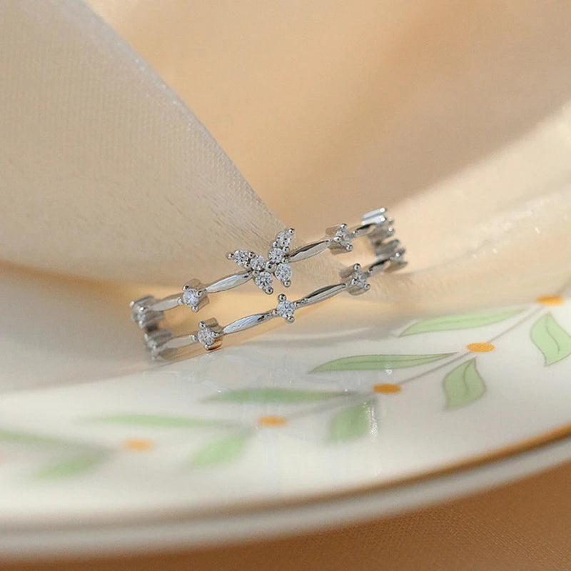 Butterfly Zircon Double Layer Adjustable Ring