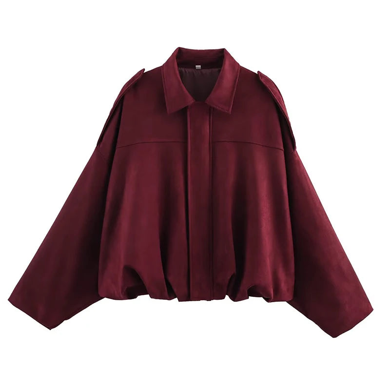 Women's Suede Textured Bomber Jacket - Long Sleeve Casual Outerwear