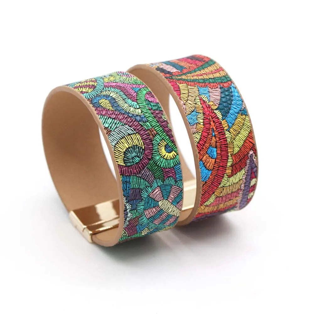 Ethnic Wrap Leather Bracelet for Women - Lightning Heartbeat Design