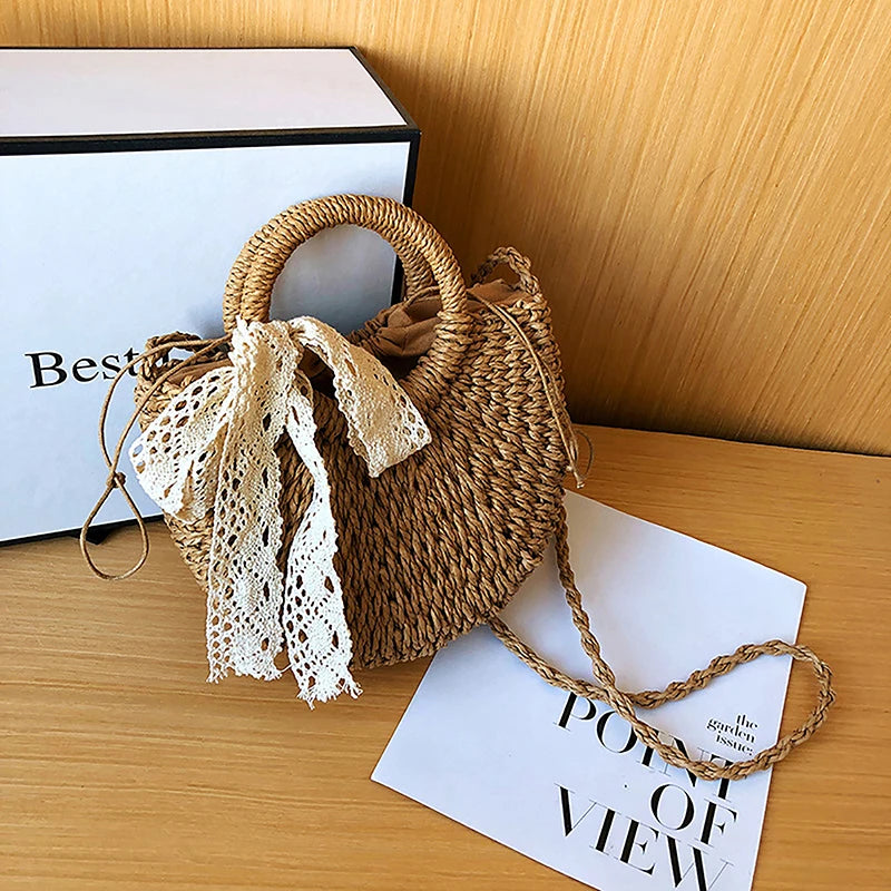 Handmade Rattan Woven Straw Crossbody Bag for Women