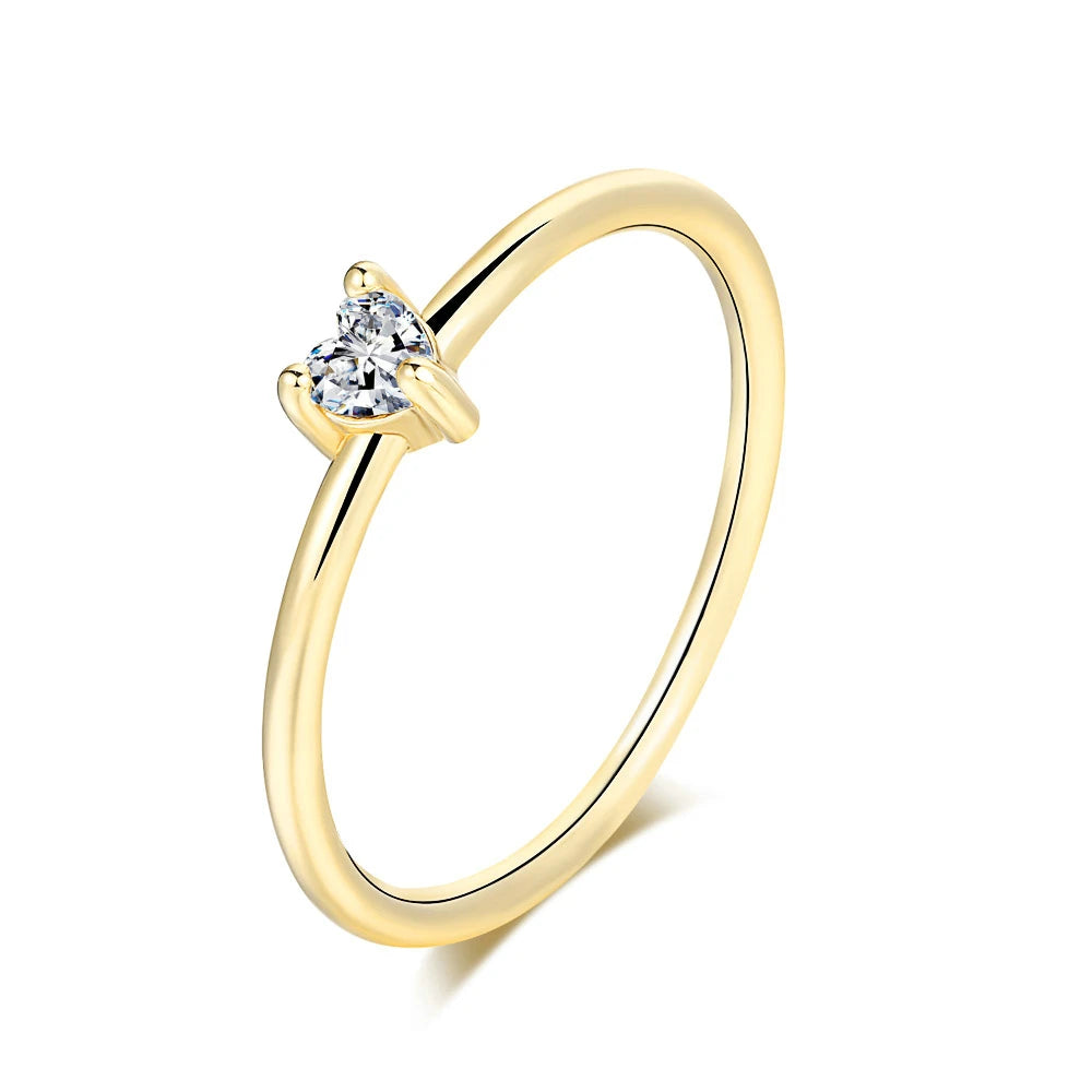 Heart Zircon Ring - 14K Gold Plated Wedding Band for Women