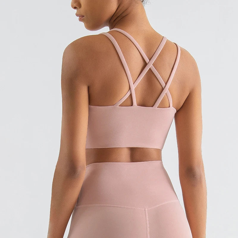 SOISOU Women's Cross-Back Sports Bra - Breathable Nylon Yoga & Fitness Bralette