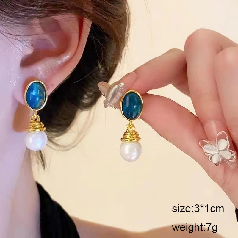 Bohemian Geometric Earrings - Blue Flower Butterfly Dangle Earrings for Women