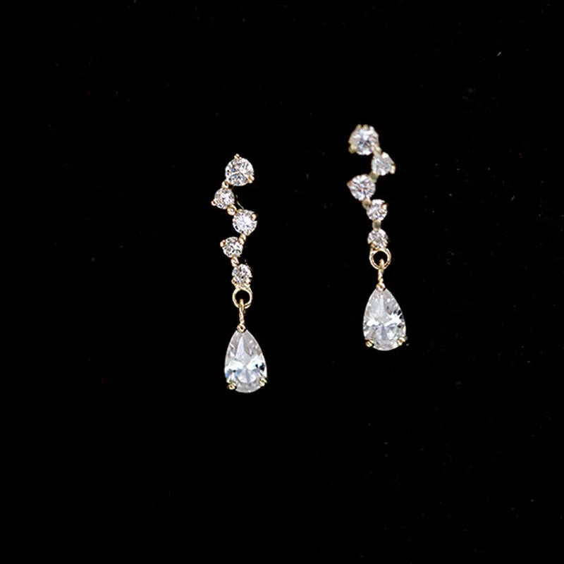 Sterling Silver Zircon Stud Earrings - Gold Plated Crystal Jewelry