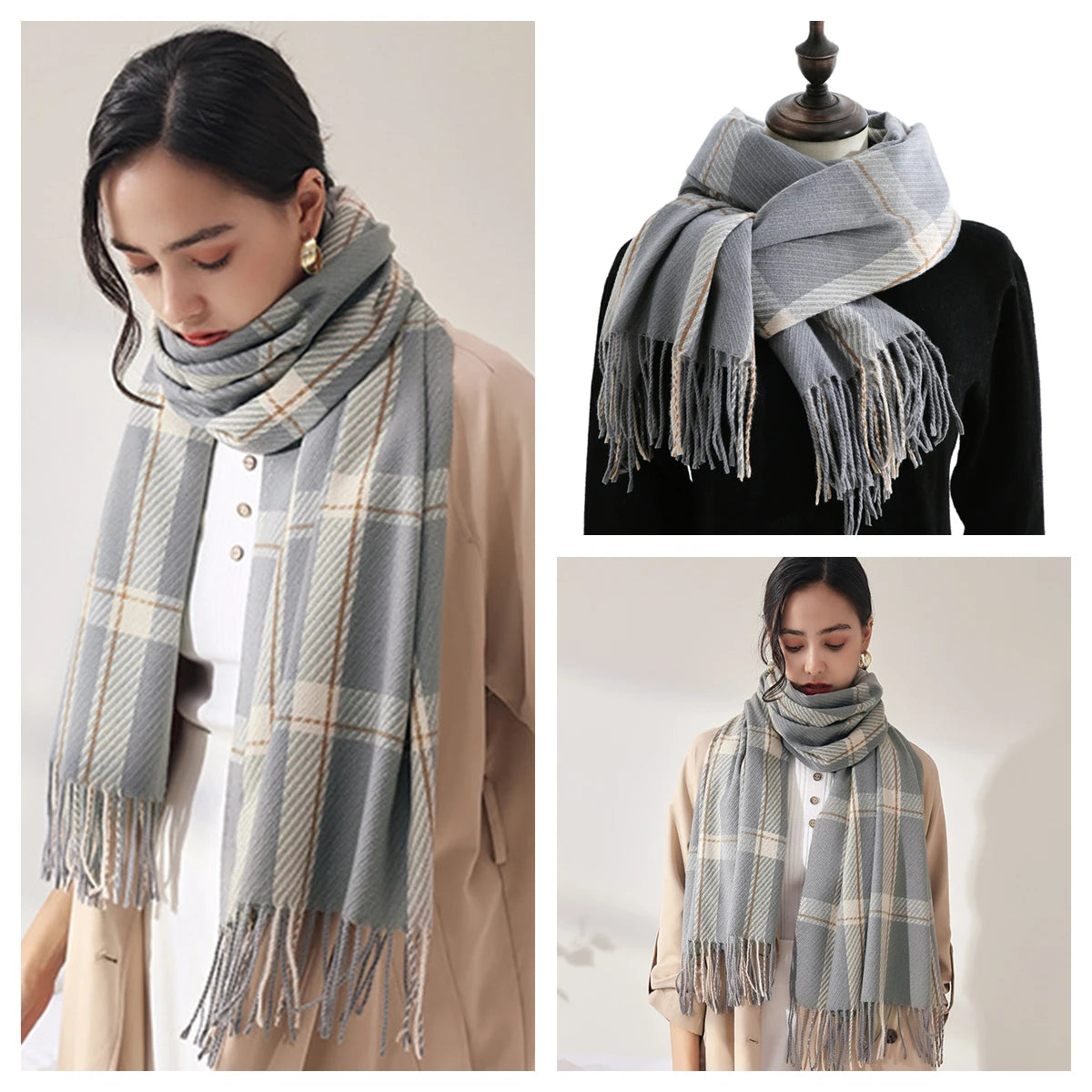 Women's Classic Plaid Cashmere-Feel Winter Scarf & Shawl
