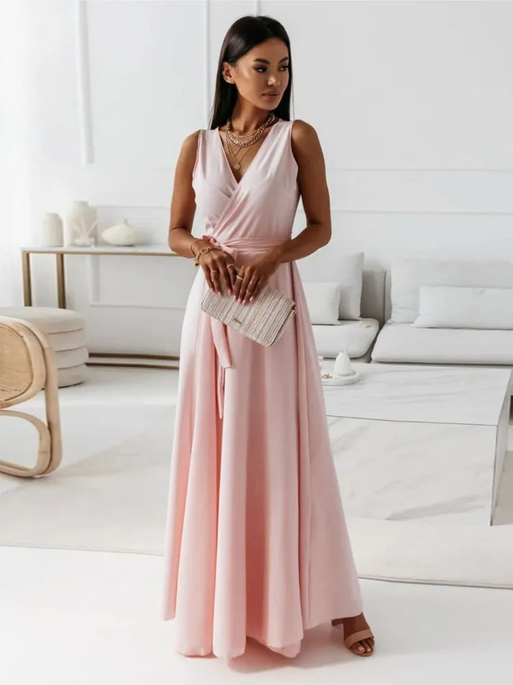 Women's Elegant V-Neck Sleeveless Maxi Dress