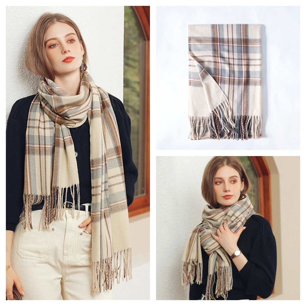 Women's Classic Plaid Cashmere-Feel Winter Scarf & Shawl