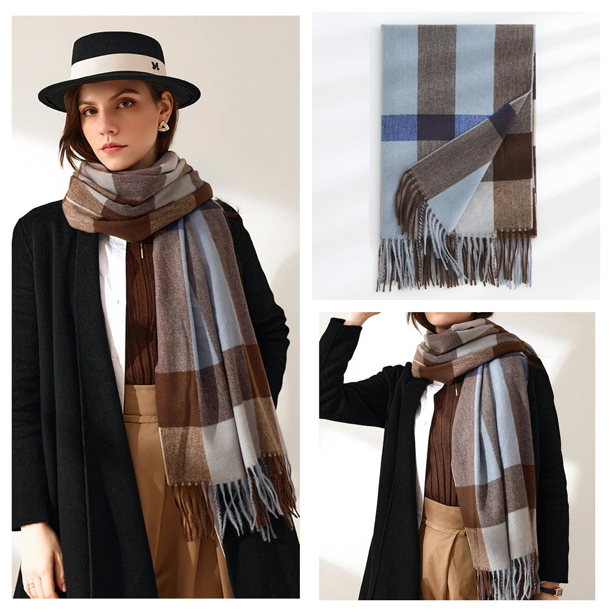 Women's Classic Plaid Cashmere-Feel Winter Scarf & Shawl
