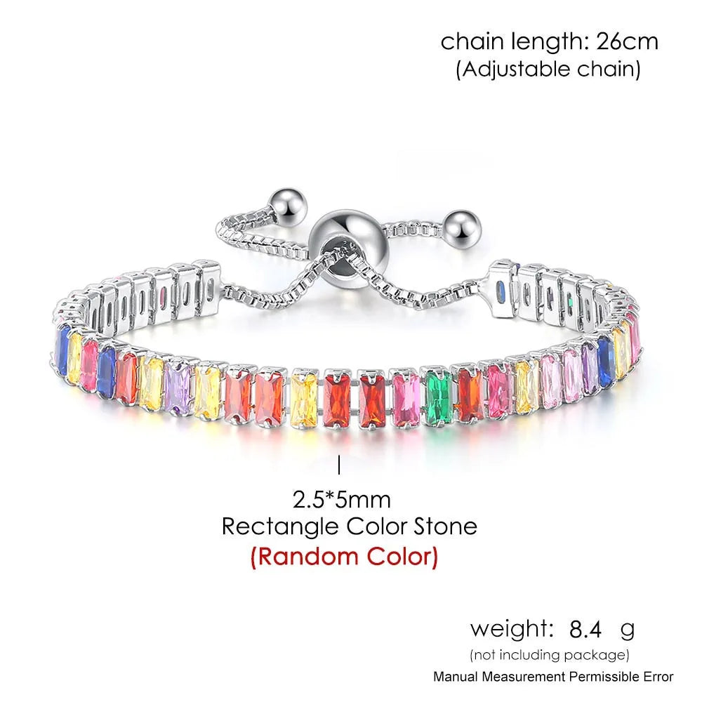Rainbow Zircon Tennis Bracelet - Adjustable Women's Hand Chain