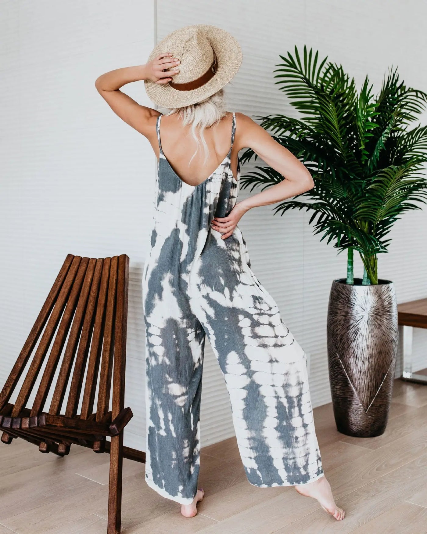 Women's Bohemian Wide Leg Jumpsuit with Suspenders