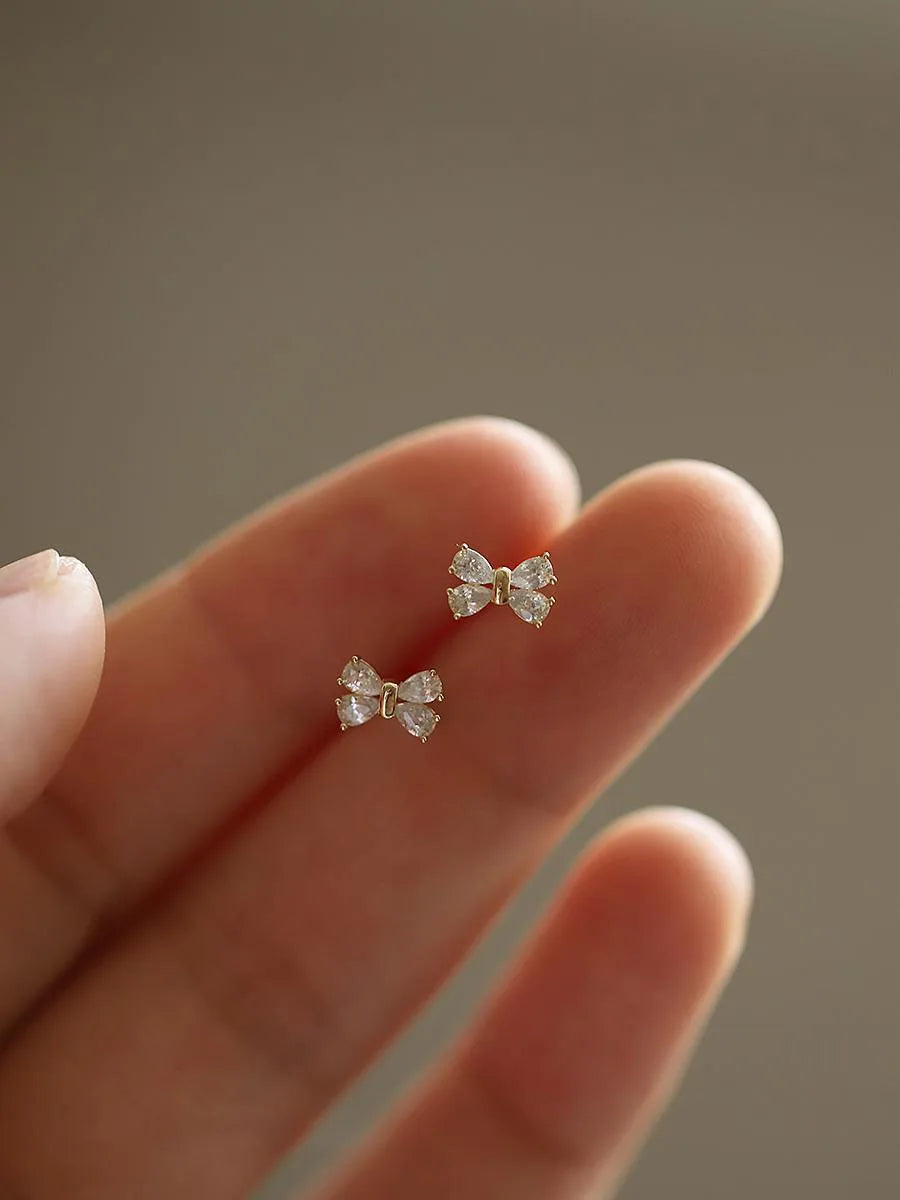 Sterling Silver Zircon Stud Earrings - Gold Plated Crystal Jewelry