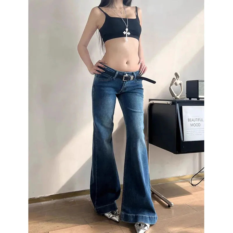 Women's Low-Waisted Flare Jeans - Y2K Streetwear Denim Pants