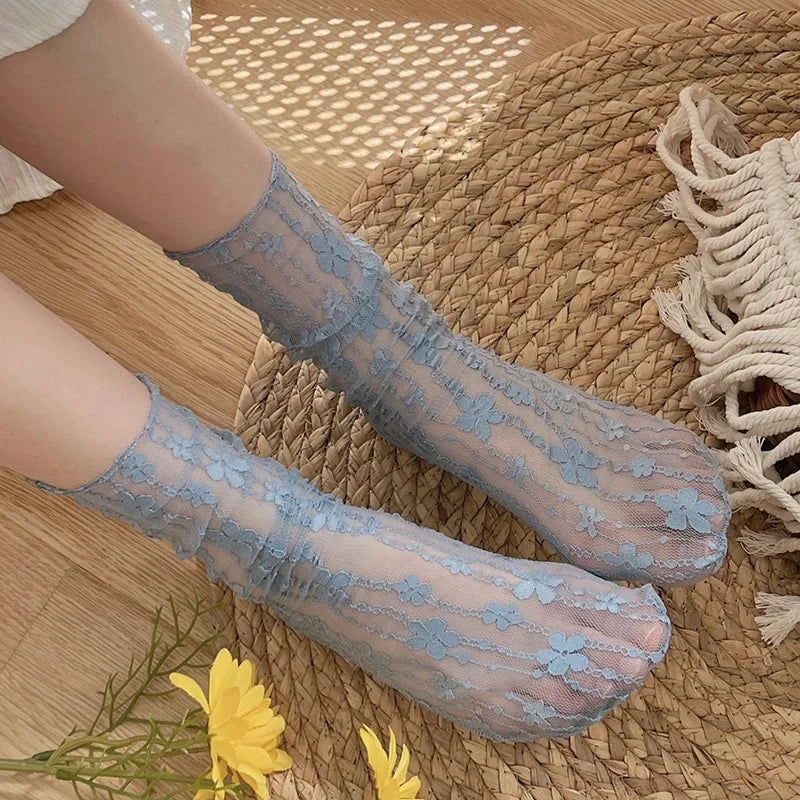Women's Floral Lace Mesh Socks - Breathable Transparent Hosiery