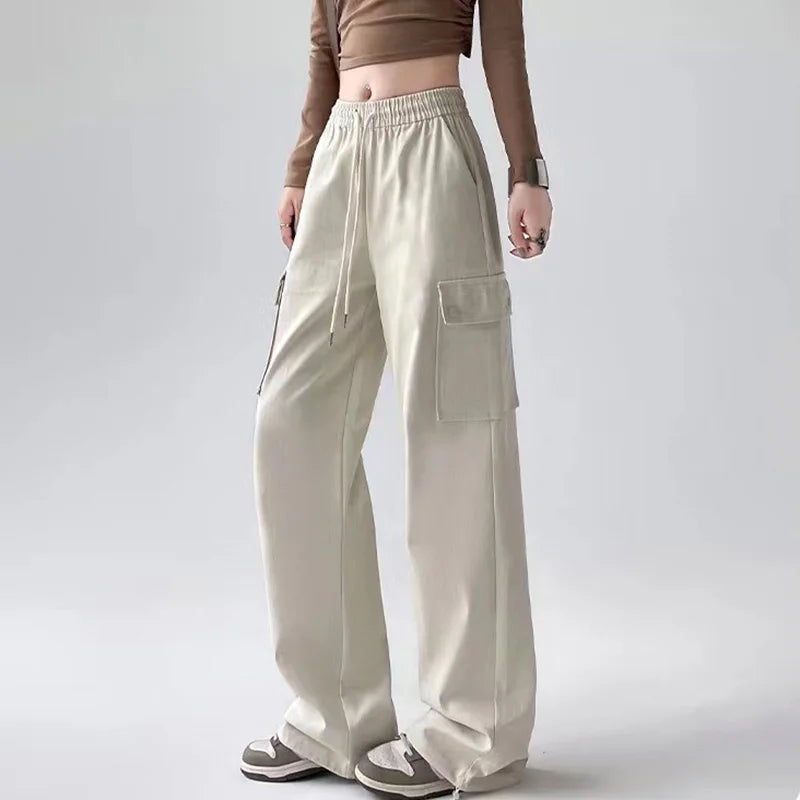 Women's High-Waist Cargo Pants - Casual Wide Leg Trousers