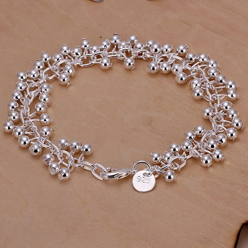 Sterling Silver Grape Charm Bracelet - 925 Silver Bead Chain