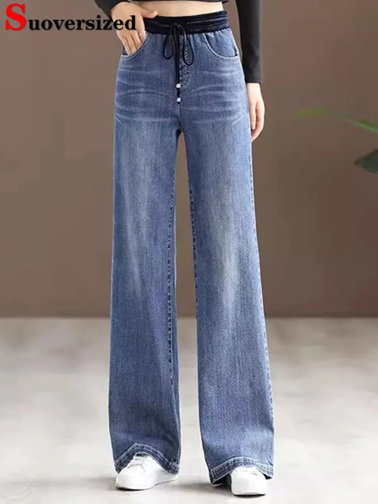 Women's High Waist Wide Leg Jeans - Korean Style Baggy Denim Pants