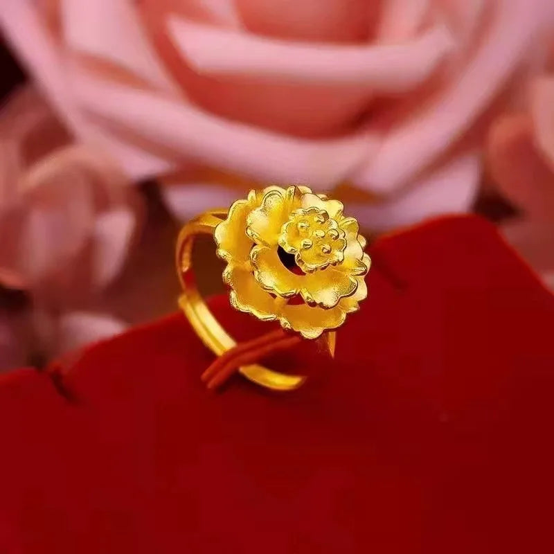 24K Gold Blooming Splendor Ring - AU999 Fine Gold Flower Design