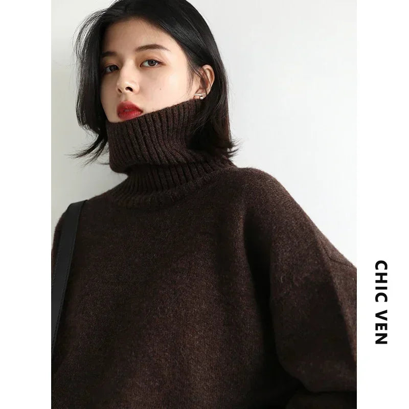 Korean Turtleneck Sweater - Women's Loose Warm Pullover