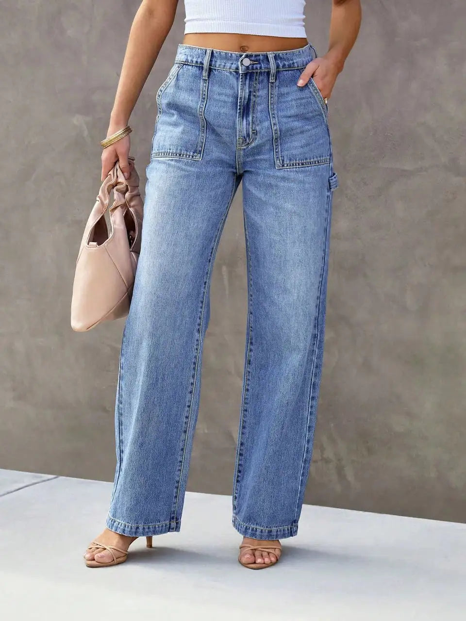 Women's Light Blue Wide Leg Straight Jeans