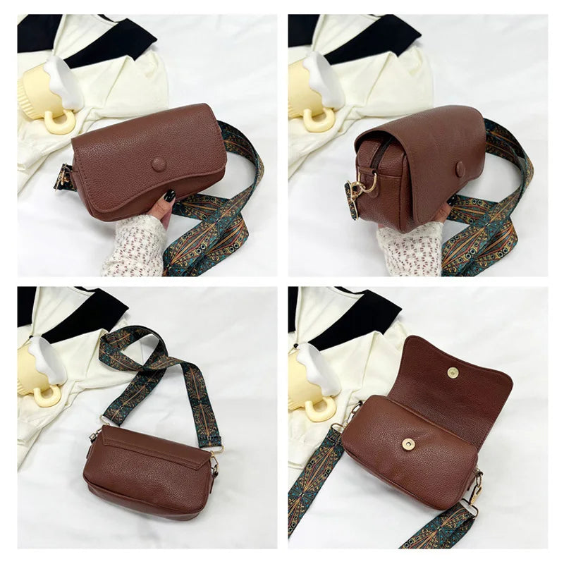 Women's PU Leather Crossbody Bag with Wide Strap